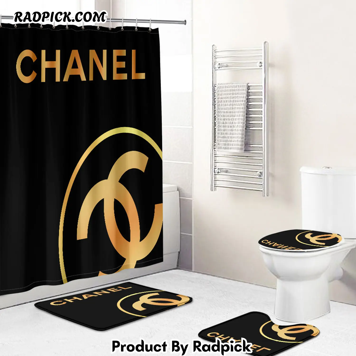 Chanel shower curtain coco black and gold gift luxury bath mat sets shower curtain  rp3871136.png